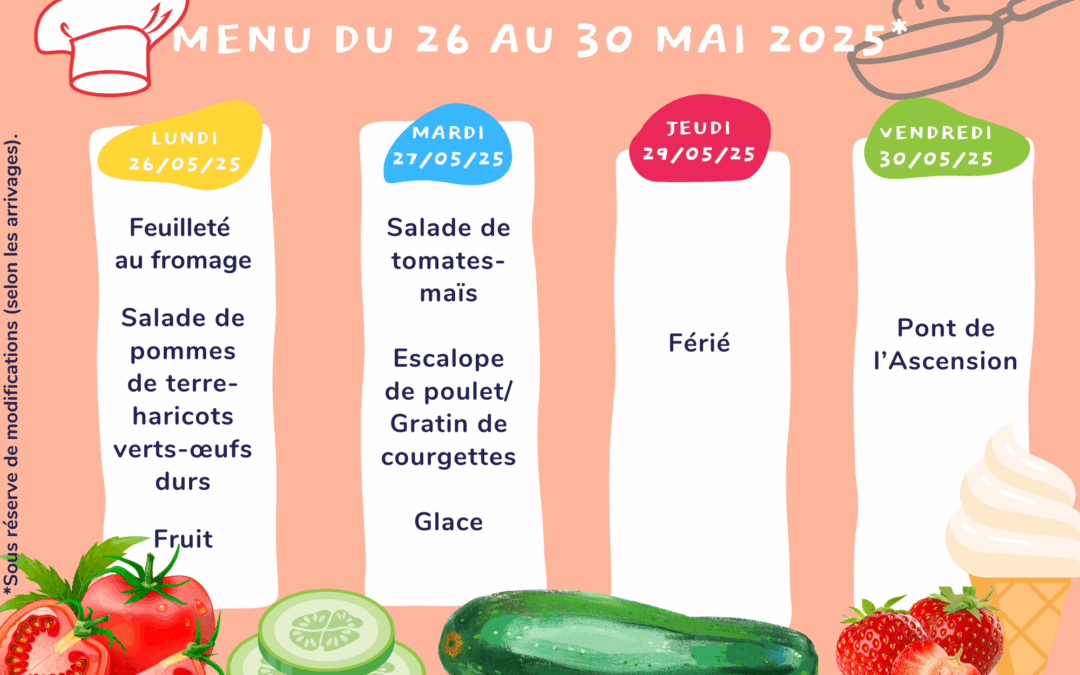 Menu du 26 au 30 mai